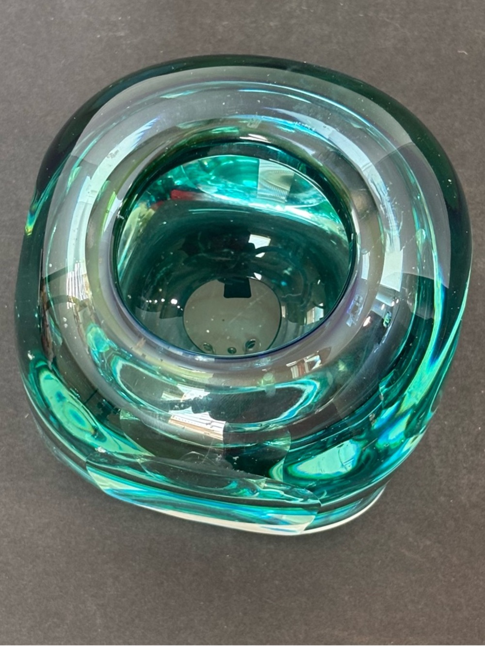 Murano Style Sommerso Art Glass Vase/Candle Teal Blue Heavy Glass Hand Blown4.5” - Picture 5 of 15